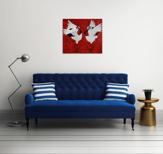 Dance in Red Valley. Chinese heron /  ORIGINAL PAINTING