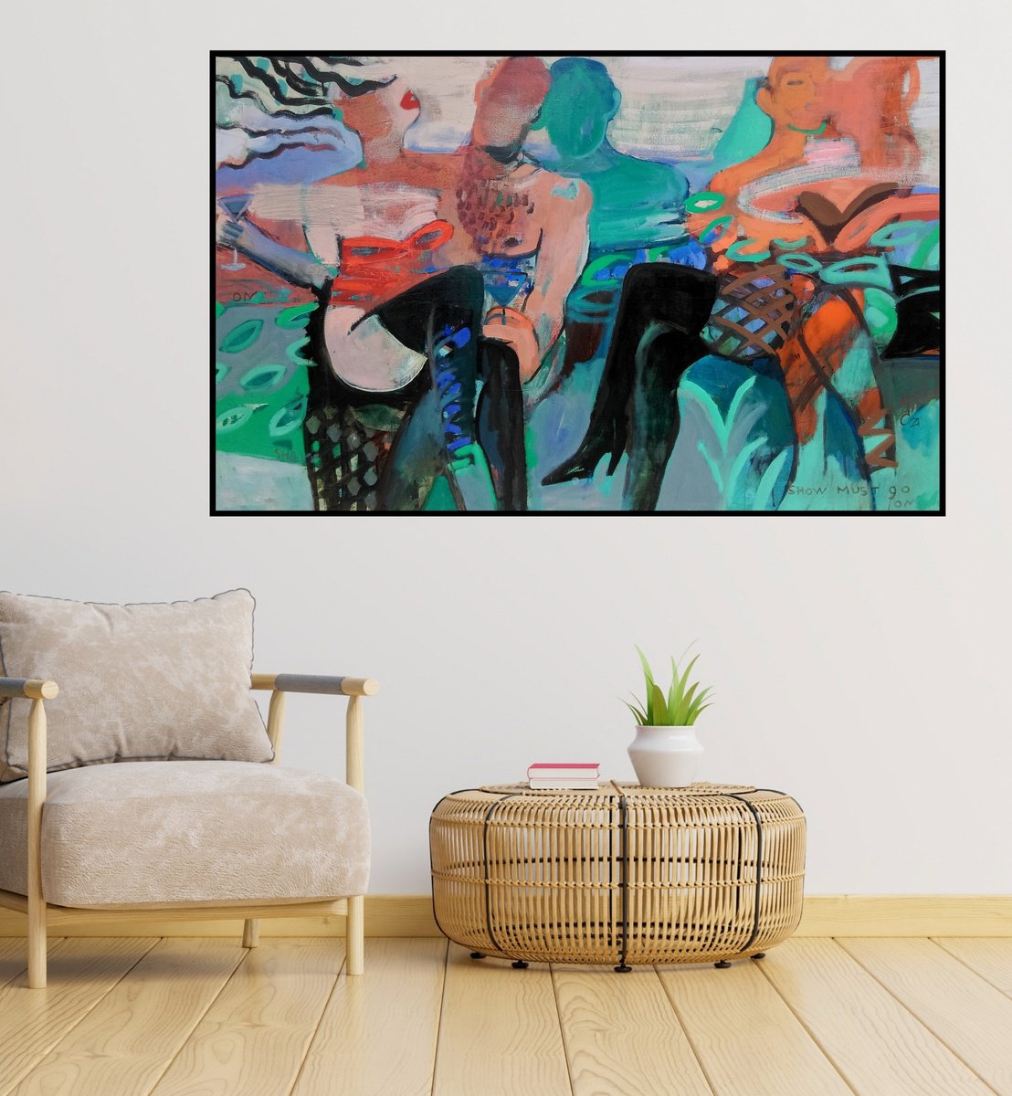 Expressive Portrait Oil Painting By Victoria Cozmolici, 53 X 34", Show Must Go On, Original Artwork