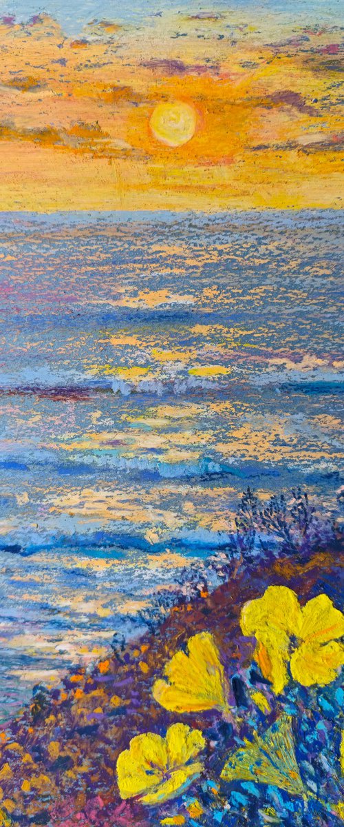 Mediterranean Sunset with Yellow Flowers by Anastasiia Aguf
