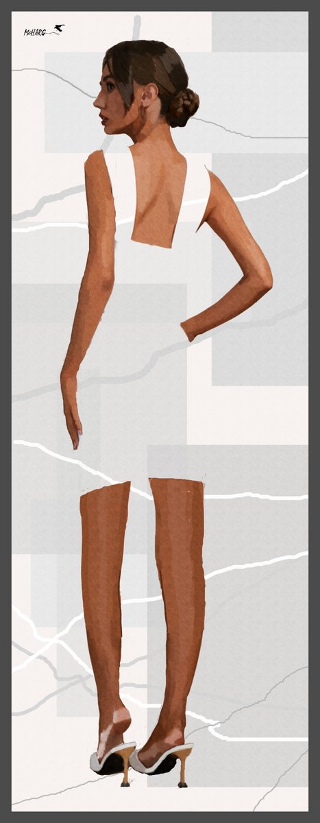 Impressionistic Portrait Painting By Joe Mcharg, 28 X 72, Little White Dress, Original Artwork