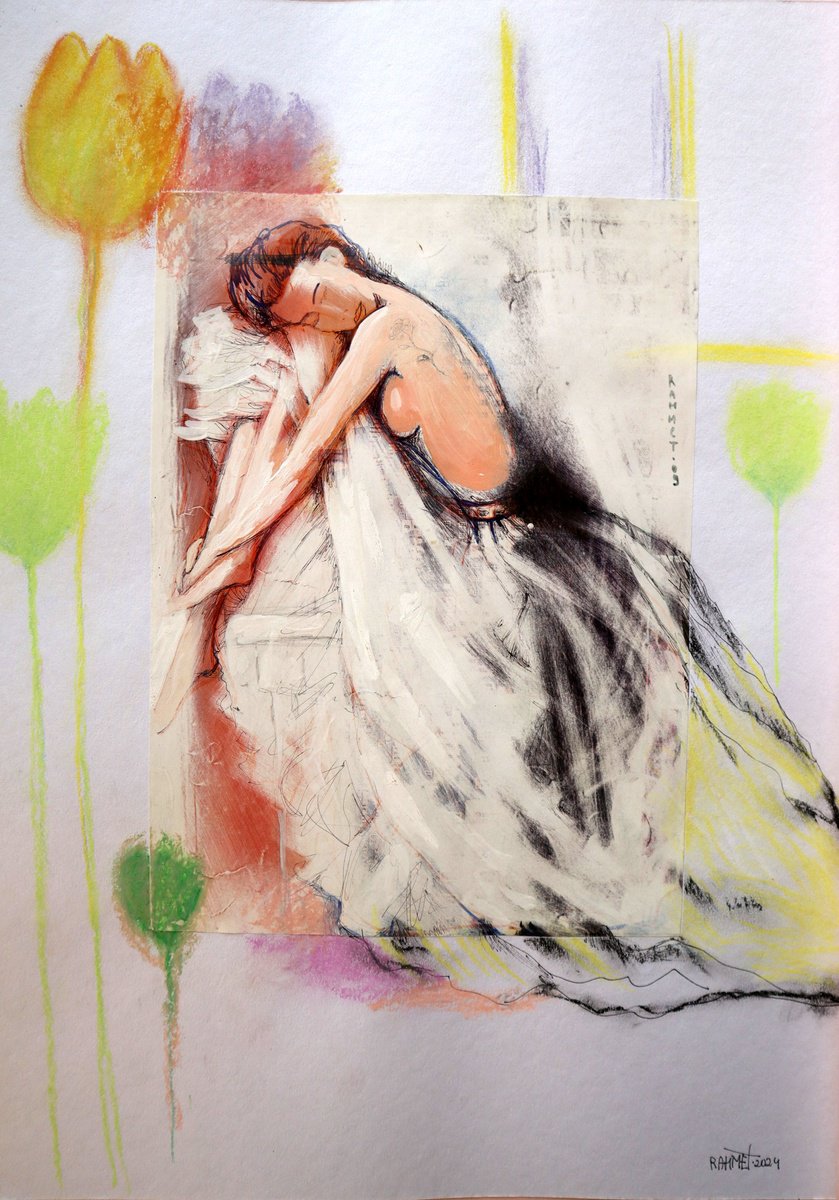 Impressionistic Botanical Acrylic Painting By Rakhmet Redzhepov, 17 X 23", Fantasy With Flowers 185, Original Artwork