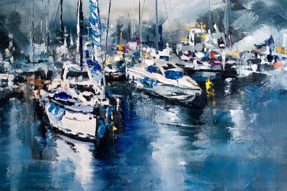 "Quiet harbor " yachts at sea, landscape