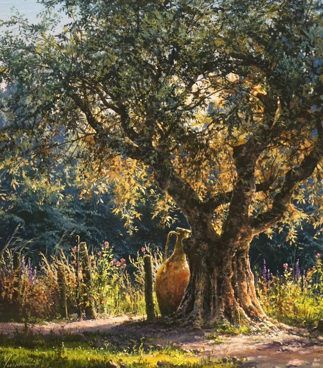 Photorealistic Landscape Acrylic Painting By Viktar Yushkevich Yuvart, 20 X 24", Rest On A Hot Day, Original Artwork