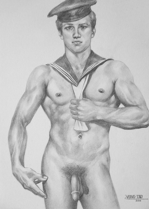 Drawing charcoal male nude Sailor #16-5-25 by Hongtao Huang