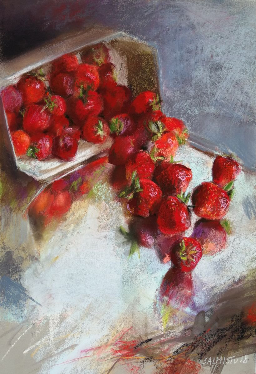 Impressionistic Still Life Painting By Silja Salmistu, 10 X 15", Strawberries, Original Artwork