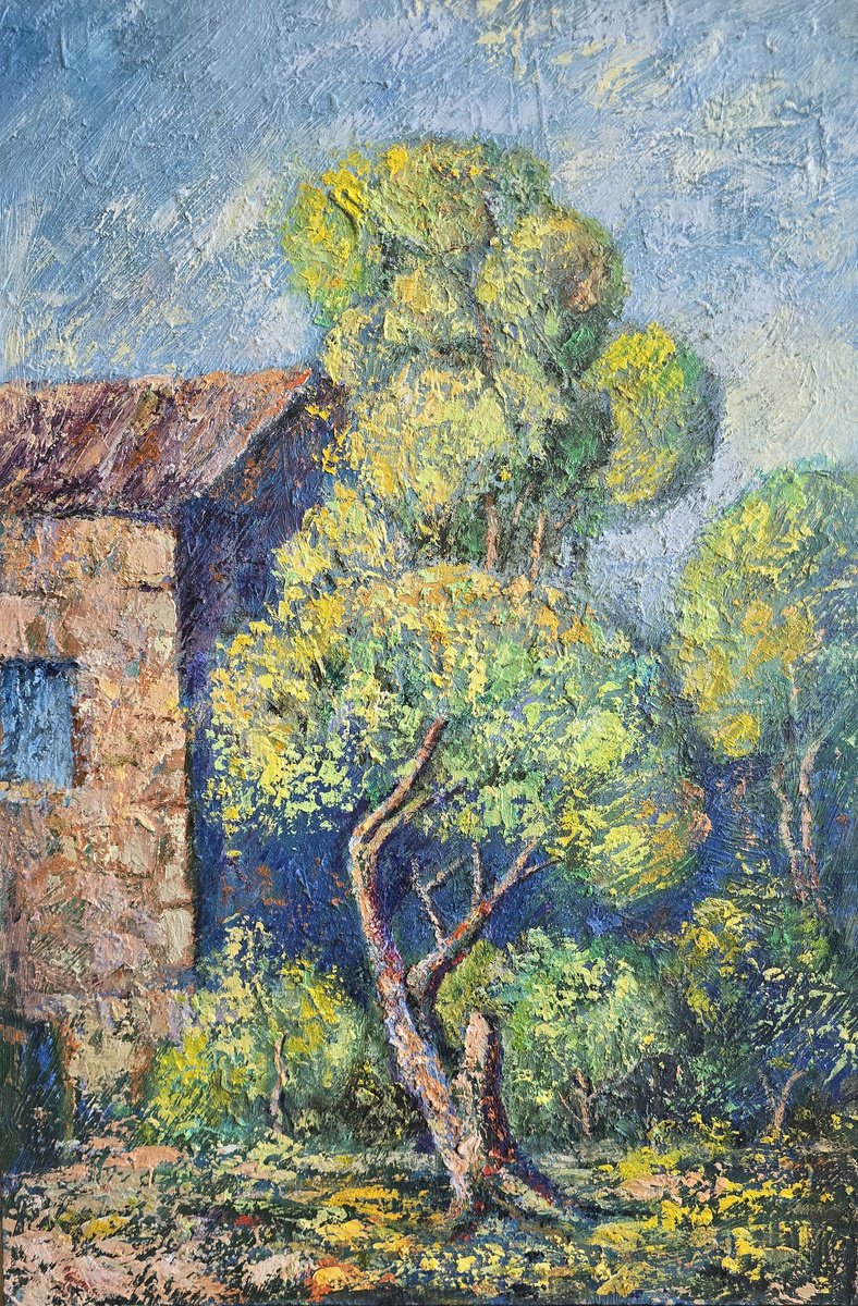 Impressionistic Landscape Oil Painting By Arto Mkrtchyan, 16 X 24, Rustic Serenity, Original Artwork