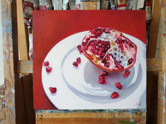 "Red and White."  pomegranate still life  liGHt original painting  GIFT (2021)