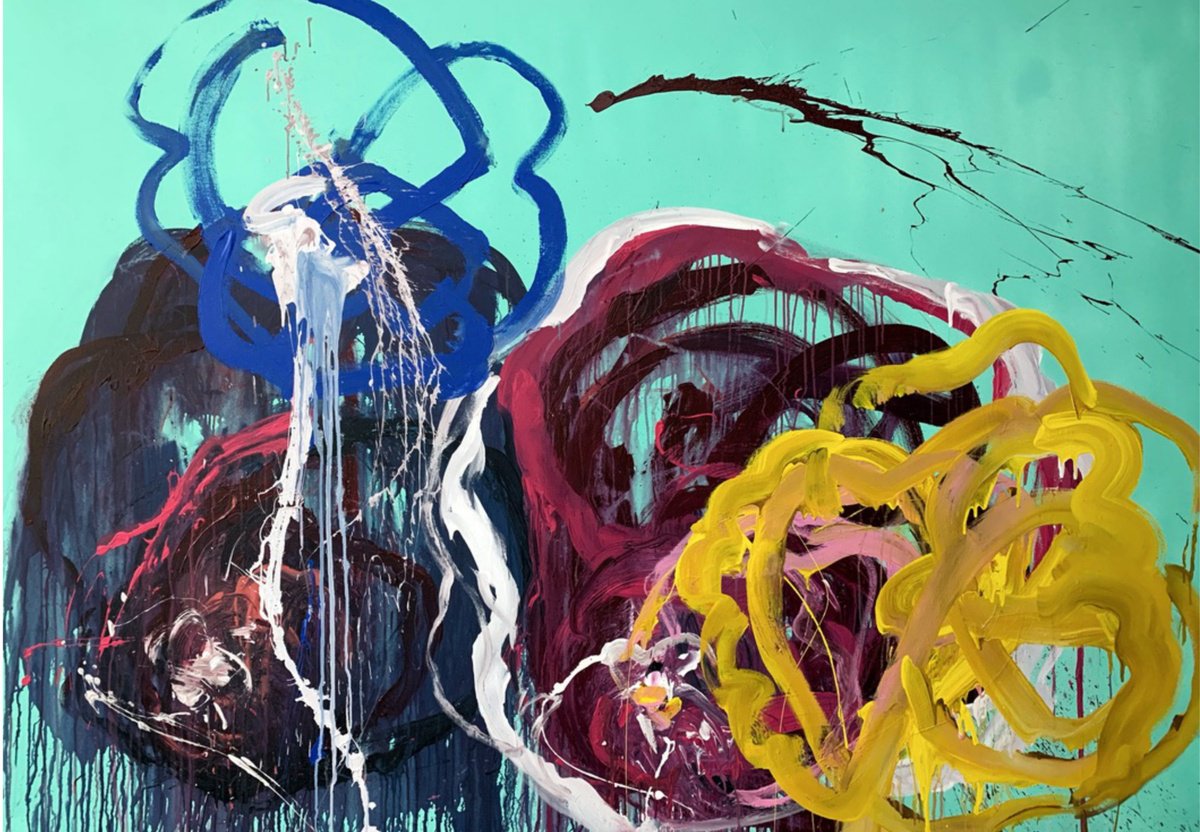 Abstract Botanical Acrylic Painting By Rosi Roys, 83 X 57", Flower 18, Original Artwork