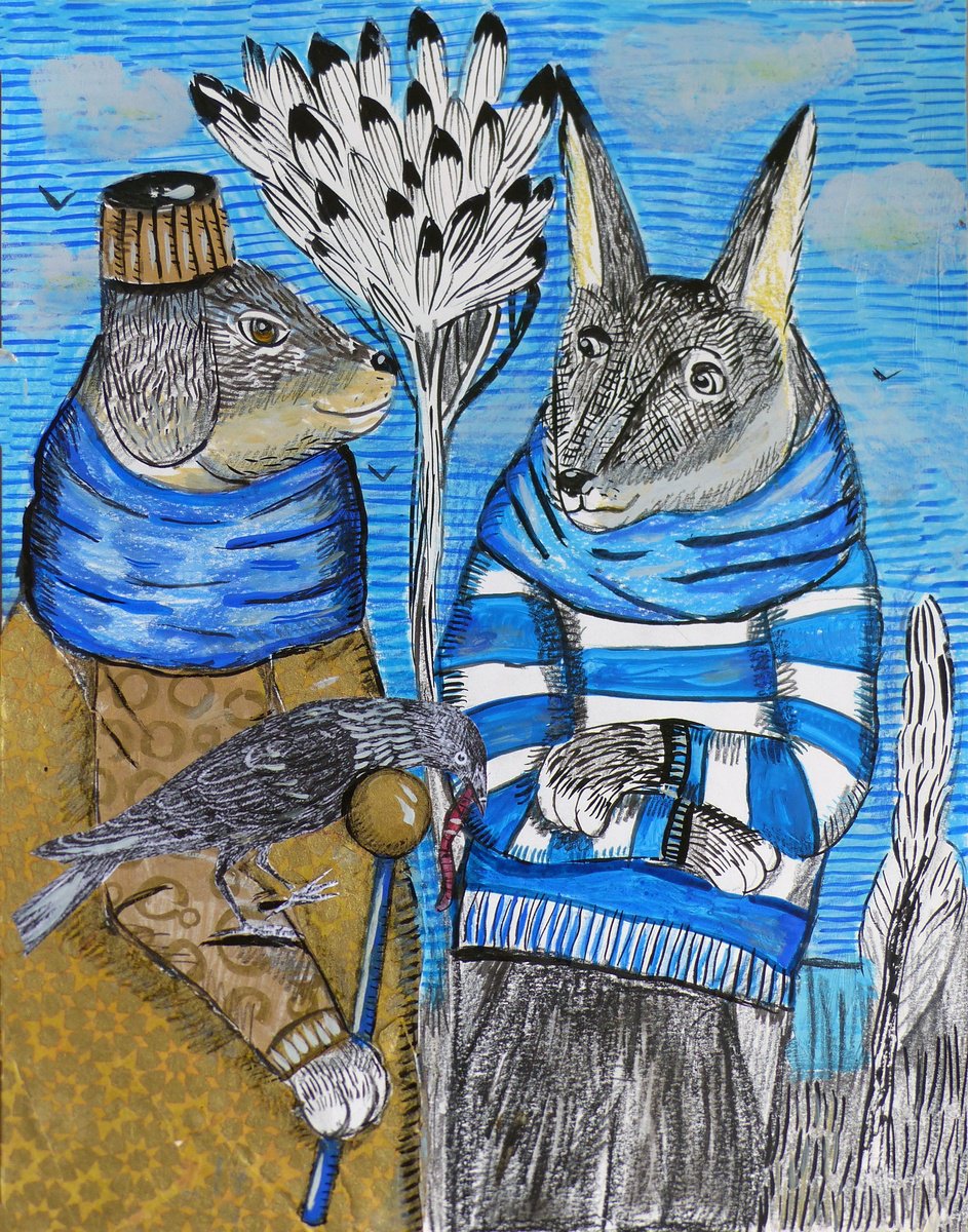 Illustrative Animal Painting By Elizabeth Vlasova, 11 X 14, Unexpected Meeting, Original Artwork