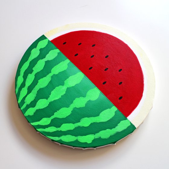 Watermelon Pop Art Painting on Circular Canvas