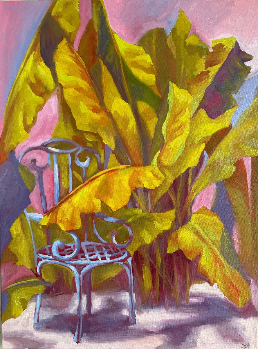 Yellow banana tree and garden chair by Anna Bogushevskaya