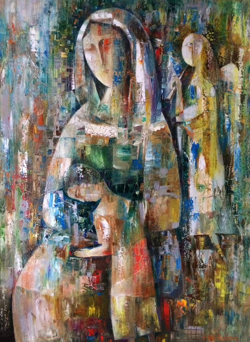Abstract Portrait Oil Painting By Seyran Gasparian, 24 X 31", Feel With The Soul, Original Artwork