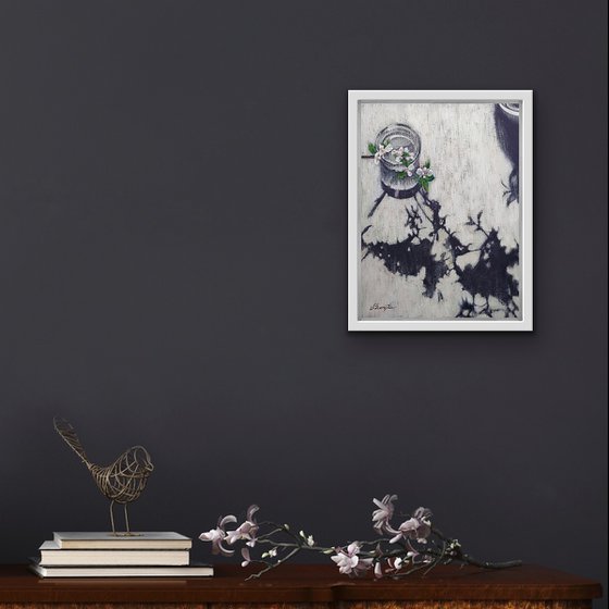 Spring lace | 30*40 cm | still life with cherry flowers, shadows