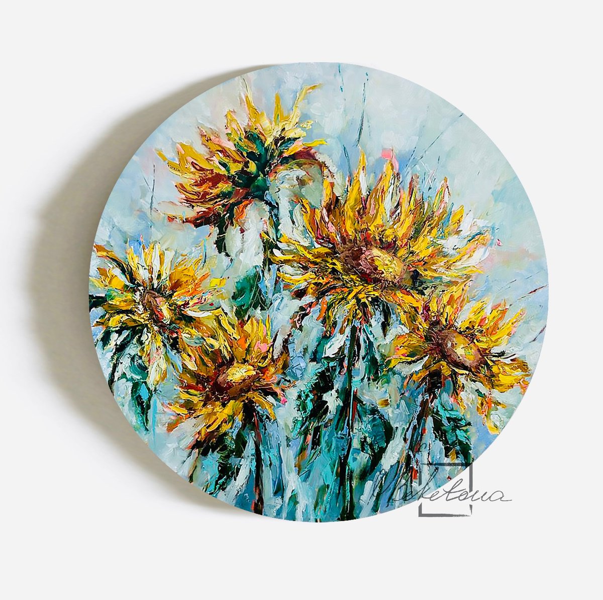 Impressionistic Botanical Oil Painting By Olga Beketova, 35 X 35", Under The Sun, Original Artwork