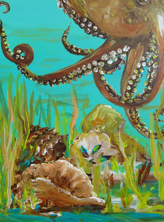 Octopus Acrylic Painting on Canvas 24"x18". Sea Life Modern Art (2020)