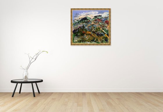 MOUNTAIN LANDSCAPE - landscape art, mountainscape, mountain, expressive  68x73