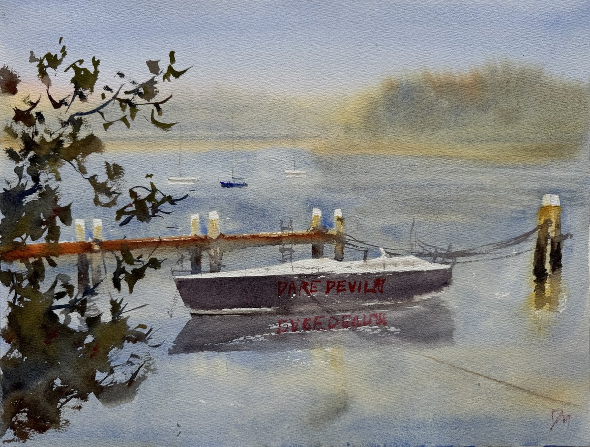 Impressionistic Landscape Watercolour By Shelly Du, 16 X 12", Sydney Harbour - Dare Devil, Original Artwork