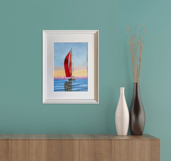 Scarlet sailboat