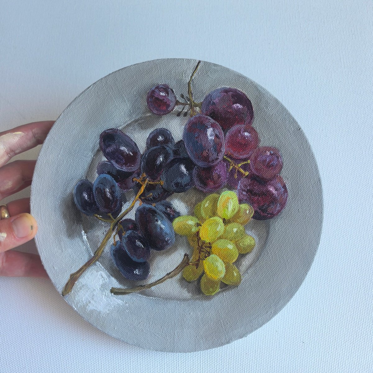 Impressionistic Still Life Oil Painting By Leyla Demir, 8 X 8", Grapes On Plate, Original Artwork