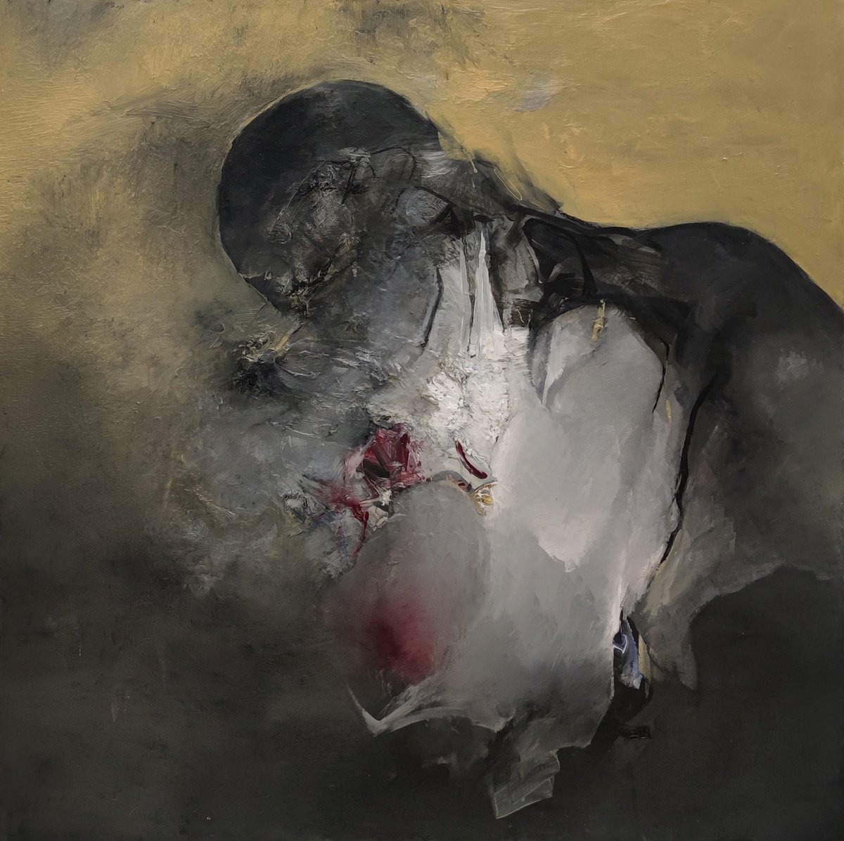 Abstract Portrait Oil Painting By Mladen Ilic, 31 X 31", Rebel, Original Artwork