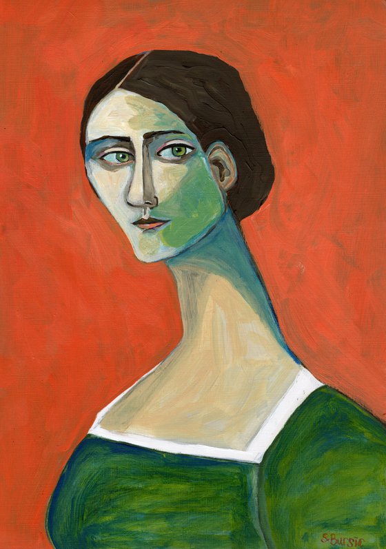 Vintage Lady Looking - Lady Sitting Portrait of Woman Figurative