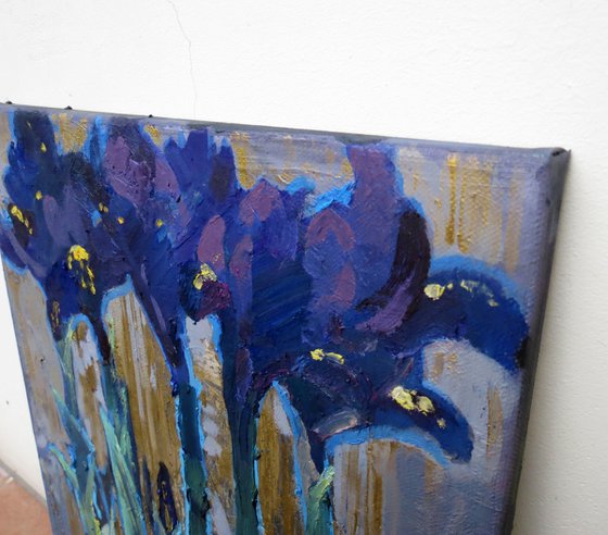 Irises on gold Painting