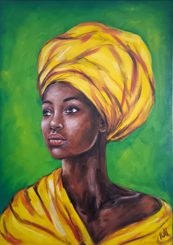 African Beauty - yellow scarf