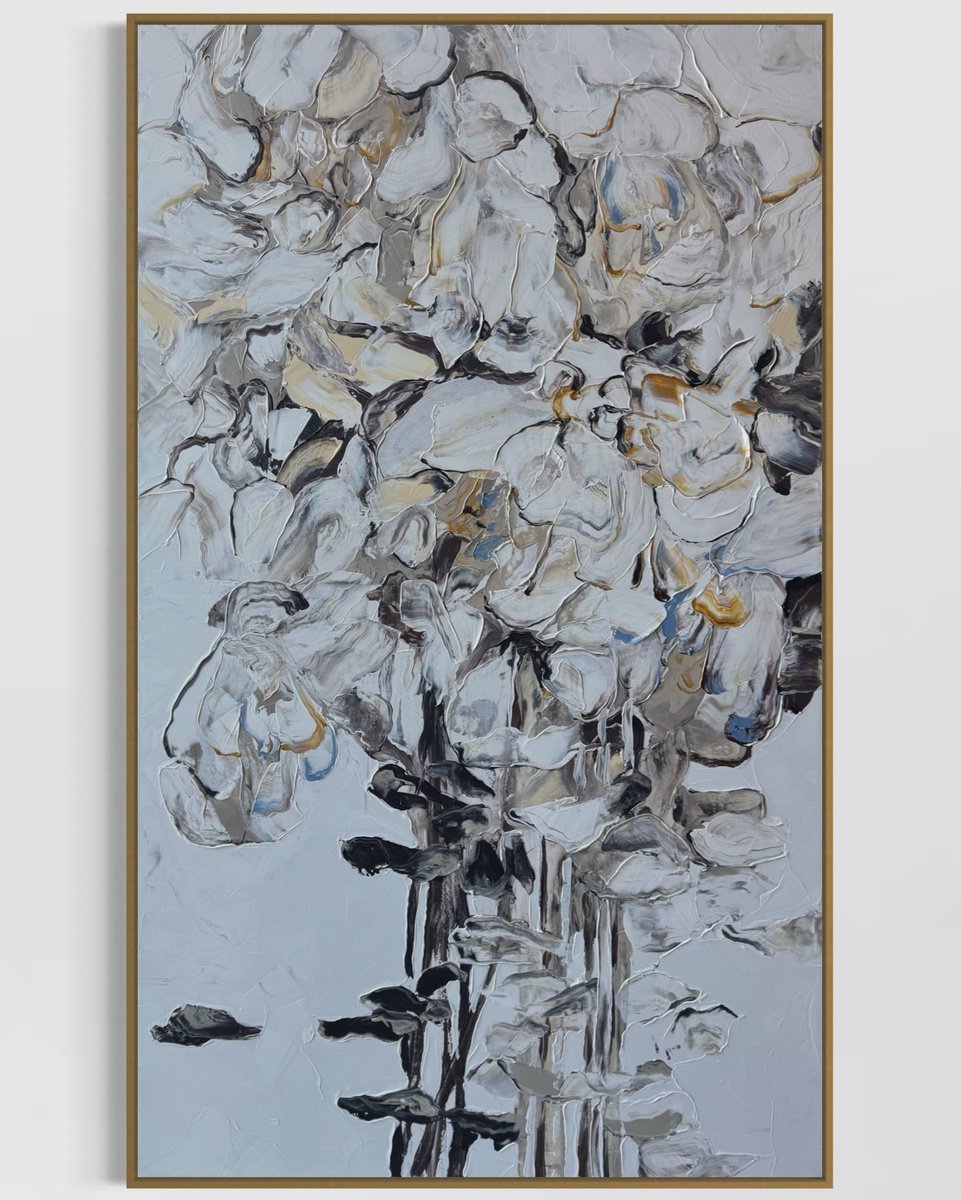 Impressionistic Botanical Acrylic Painting By Tetiana Hutsul, 37 X 63", Mesmerized By You / Floral, Original Artwork