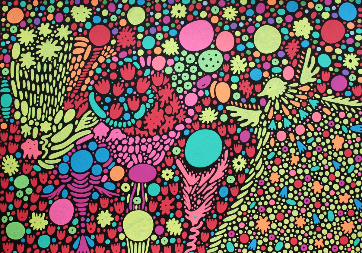 Organic Botanical Painting By Veronika Demenko, 17 X 12", Meadows N.1 - Bird And Flowers, Original Artwork