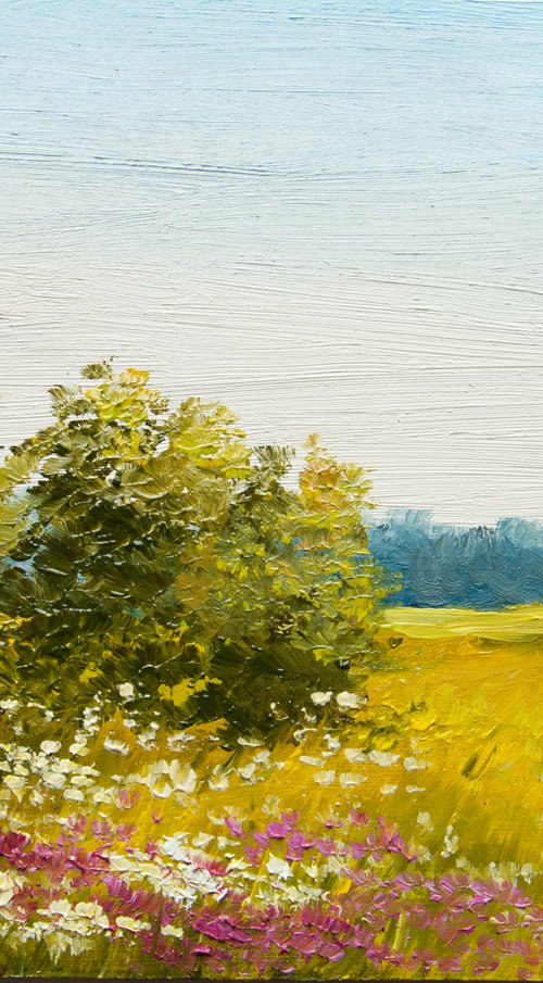 Summer landscape. Oil painting. Small painting 6 x 8. Miniature. by Tetiana Vysochynska