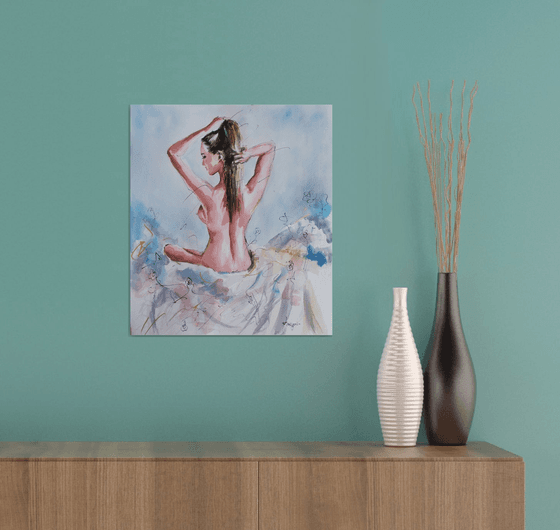 Elegance Awaits III -  Woman Painting on Paper