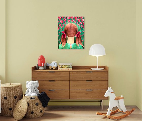 GIRL WITH RED BOWS ON A POPPY FIELD