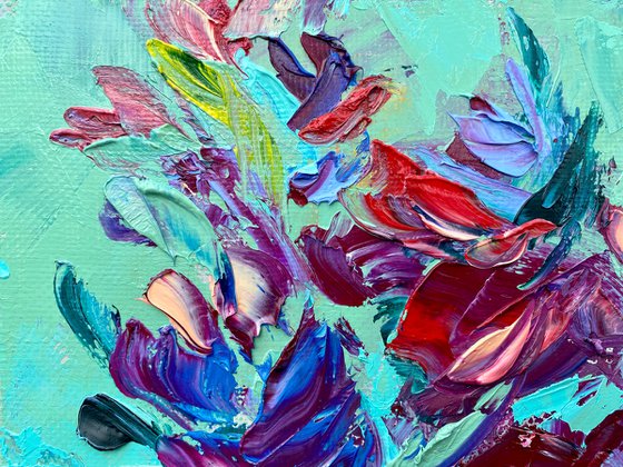 Petals - splashes of color, 25*35cm, impressionistic flowers oil painting with texture (a bit impasto)