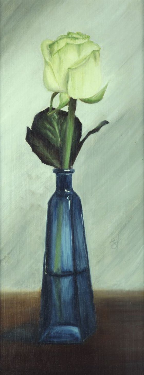 White Rose in Blue Bottle