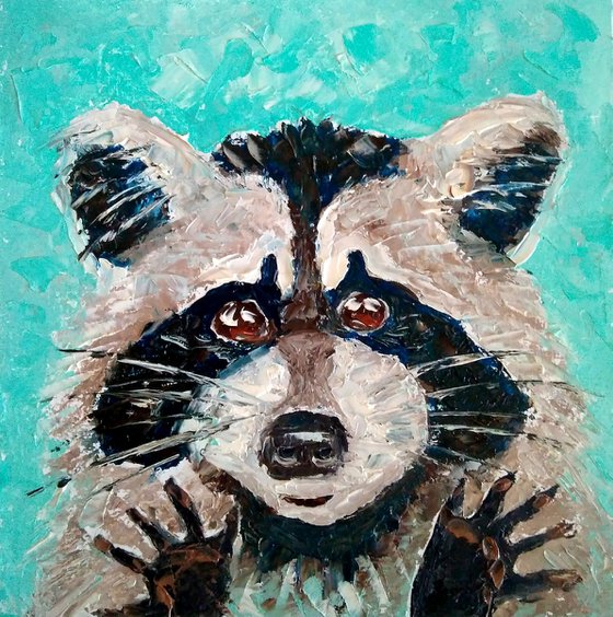 Raccoon Painting Original Art Woodland Animal Artwork Small Wall Art