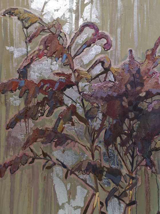 Interior painting oil and silver. Autumn herbs. Last love.