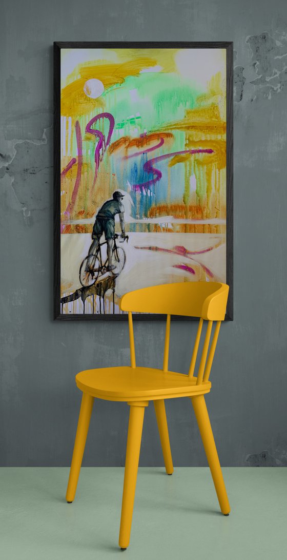 Bright painting - "Bicyclist" - Pop Art - Street Art - Bike - Cyclist - Street - City