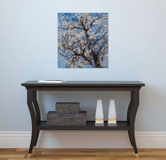 Flowering  tree Original impasto oil painting