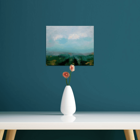 Miniature painting Landscape painting on canvas, Clouds painting