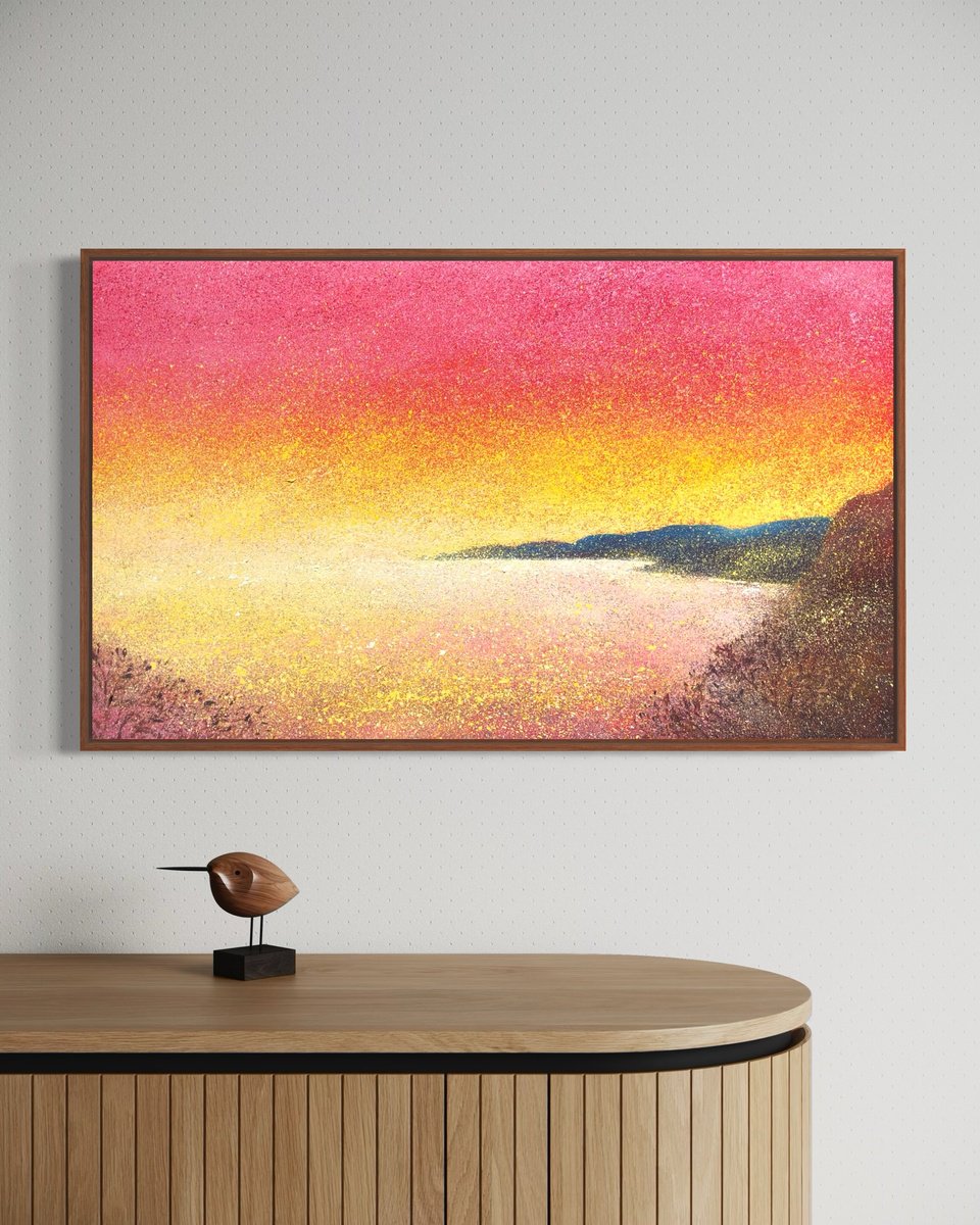 Impressionistic Landscape Oil Painting By Volodymyr Smoliak, 39 X 24", Bright Sunset, Original Artwork