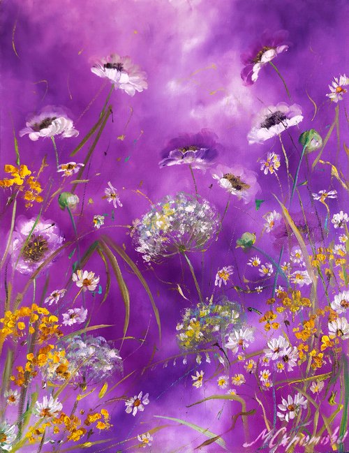 PURPLE HAZE - Beautiful flowers. Dandelions. Floral canvas. Purple hues. Wonderland. Magic. Thunderstorm. by Marina Skromova