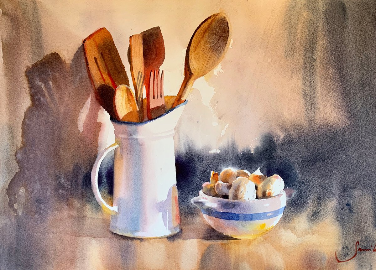 Jug with wooden spoons by Samira Yanushkova
