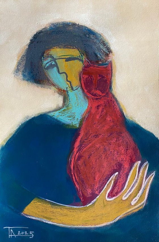 Portrait with a red cat.