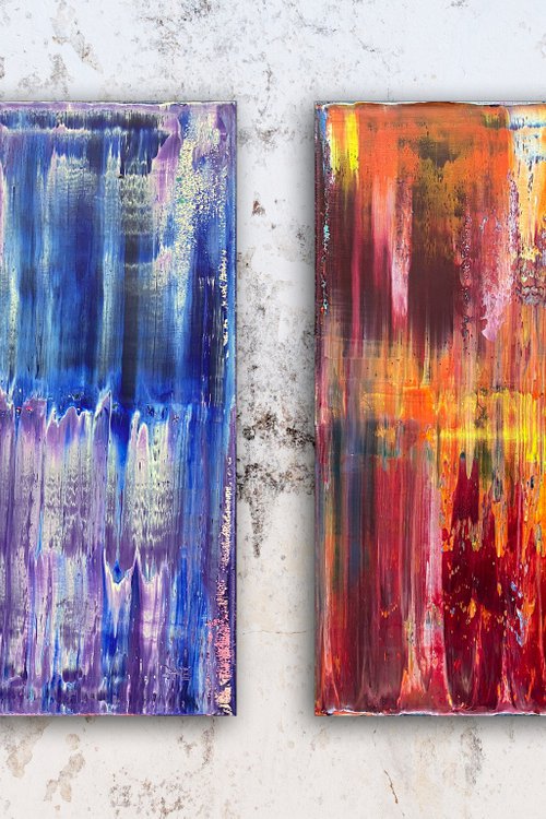 "Beautiful Bipolarity" - FREE USA SHIPPING + Save As A Series - Original Large PMS Abstract Diptych Oil Paintings On Canvas - 32" x 20" by Preston M. Smith (PMS)