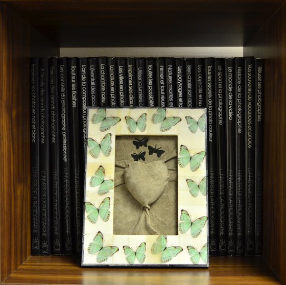 Lovers Heart 45 - Butterflies of Love - Original Framed Leather Sculpture Art Perfect for Gift