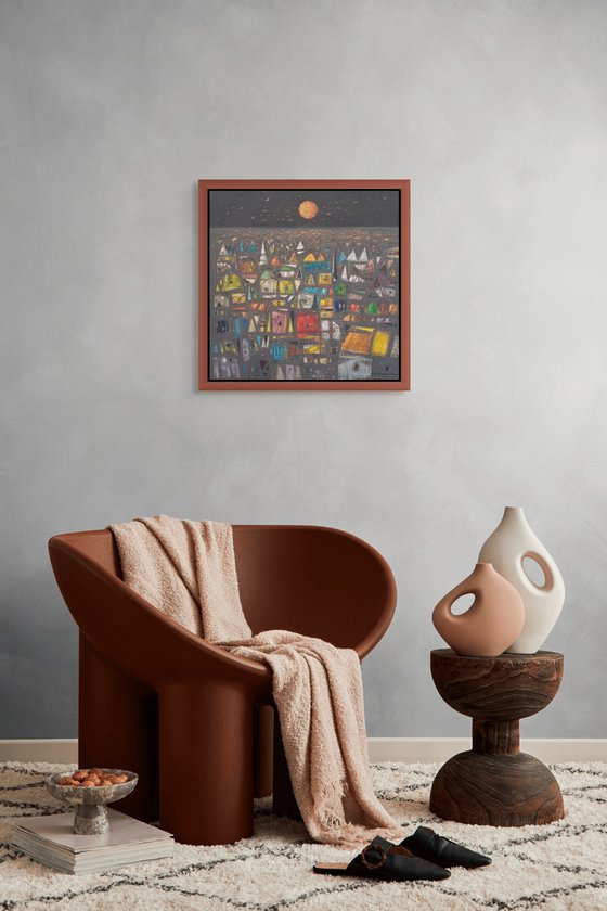 Golden Moon Above City