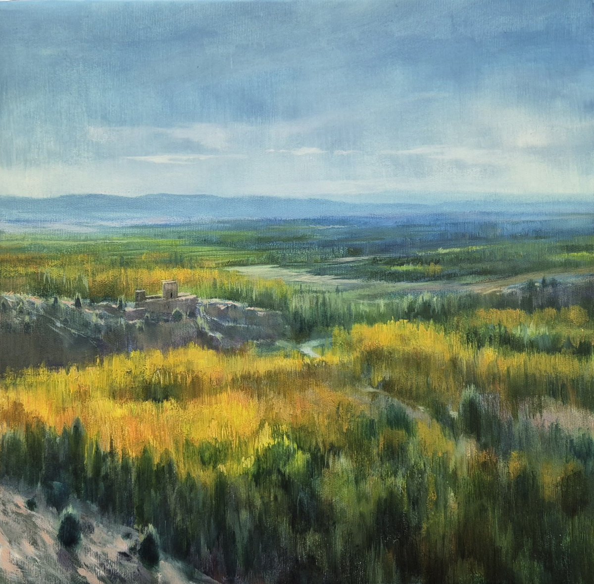 Impressionistic Landscape Oil Painting By Rafael Carrascal, 16 X 16", Wolfs Rivers., Original Artwork