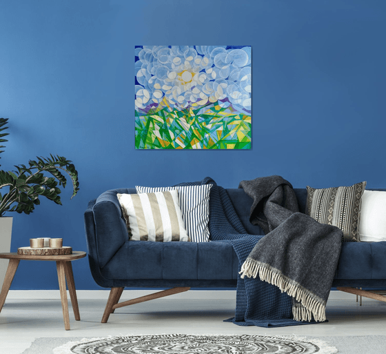 Morning (80x90cm, cubism, oil painting, ready to hang)