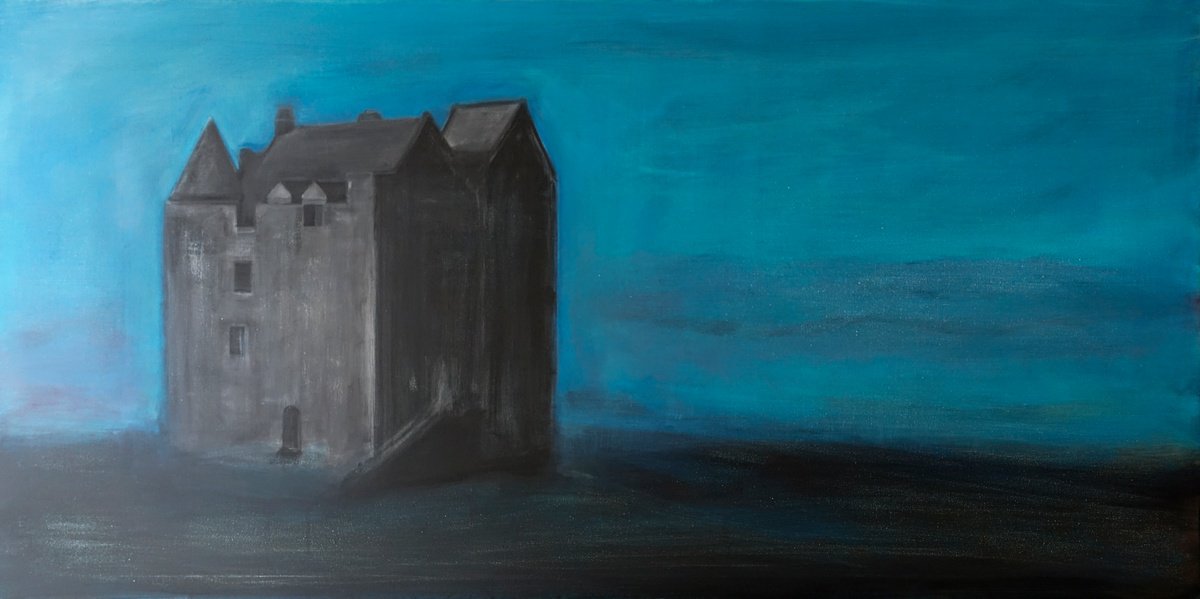 Illustrative Abstract Acrylic Painting By Pier Maurizio Greco, 47 X 24", Chiusi In Agosto, Scena 2, Original Artwork