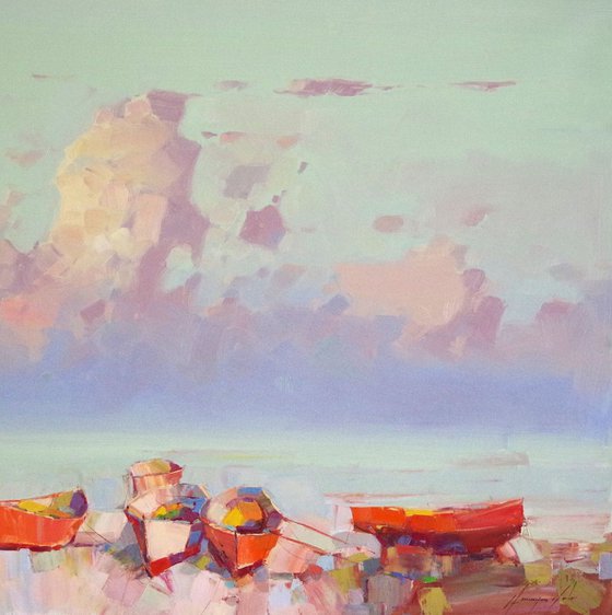 Seashore, Original oil painting, Handmade artwork, One of a kind